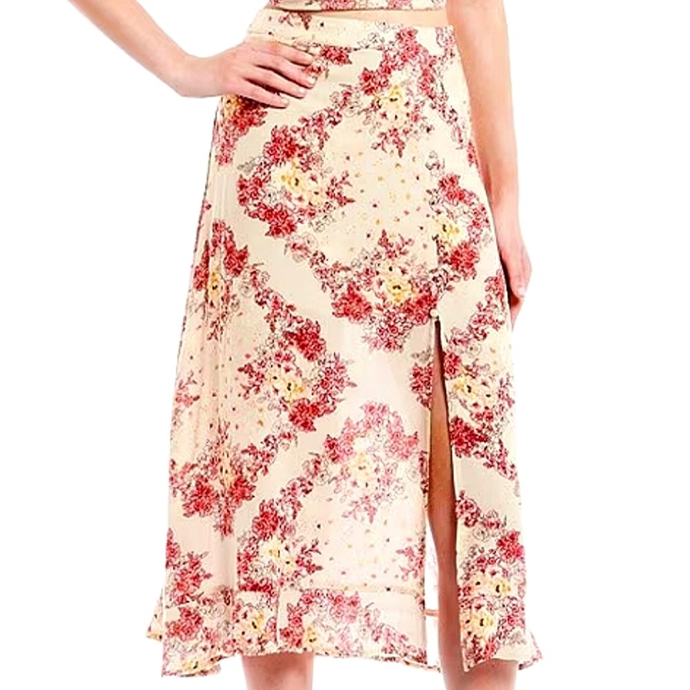 NWT COCO + jaimeson Split Hem High Waist Button Front Midi Skirt, Small